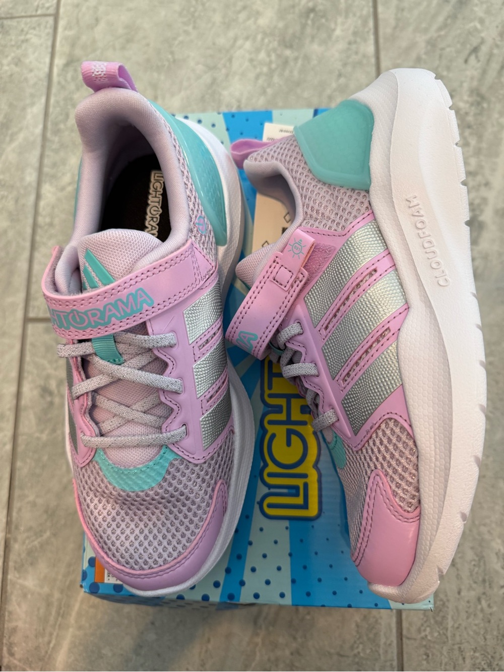 New girls adidas Originals Sz 2 Purple & Teal lightorama Shoes